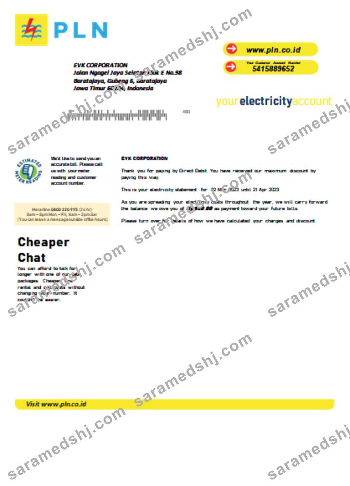 PLN electricity utility business bill, SCR